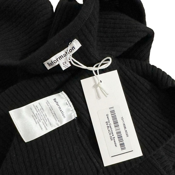 REFORMATION Glenna Ribbed Cashmere Sweater, Black, 2X - Picture 6 of 9